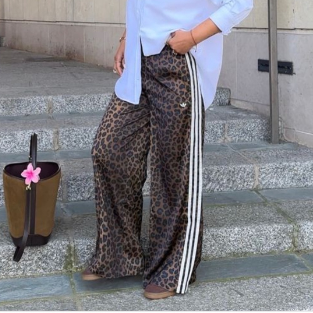 Adidas Originals Wide Leg Satin Pants - Leopard